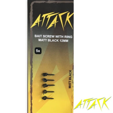 BAIT SCREW ATTACK WITH RING MAT BLACK 12MM 5PCS