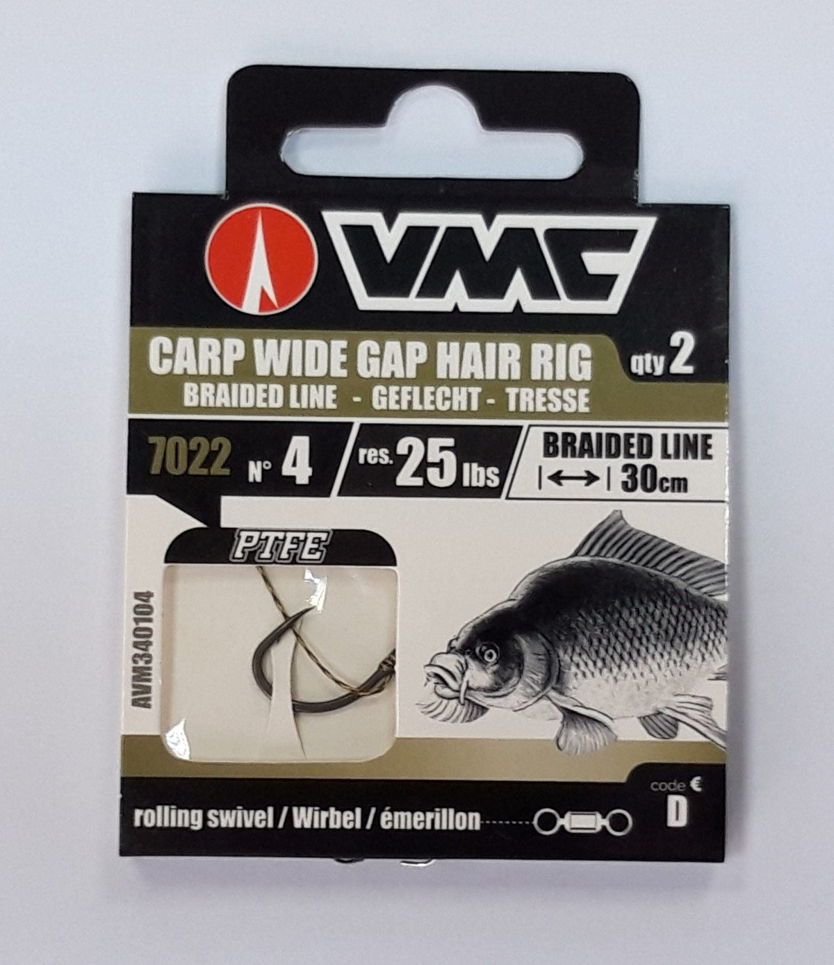 Carlige VMC legate - 7022 P.T.F.E. 4 x2 + fir textil 30cm + vartej