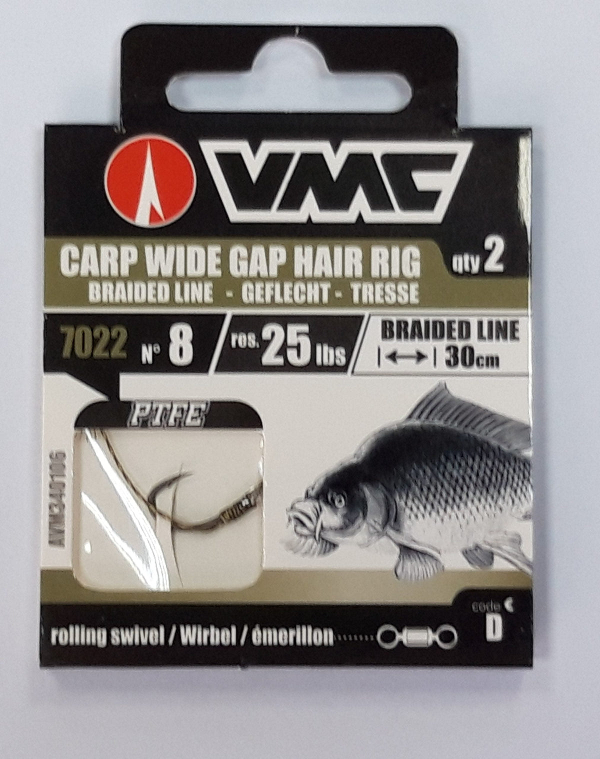 Carlige VMC legate - 7022 P.T.F.E. 8 x2 + fir textil 30cm + vartej